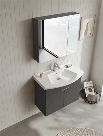 Orka Purus 80 cm ,Mat Antrasit, Banyo Dolabı Takımı (Dolaplı Ayna), 5008343