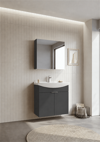 Orka Purus 80 cm ,Mat Antrasit, Banyo Dolabı Takımı (Dolaplı Ayna), 5008343