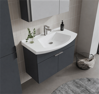 Orka Purus 80 cm ,Mat Antrasit, Banyo Dolabı Takımı (Dolaplı Ayna), 5008343