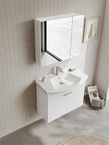 Orka Purus 80 cm ,Parlak Beyaz, Banyo Dolabı Takımı (Dolaplı Ayna), 5008344