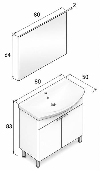 Orka Purus 80 cm ,Budva, Banyo Dolabı Takımı (Asma,Düz Ayna), 5008324