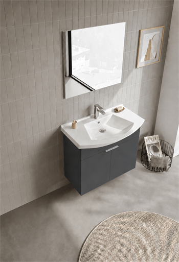 Orka Purus 80 cm ,Mat Antrasit, Banyo Dolabı Takımı (Asma,Düz Ayna), 5008325