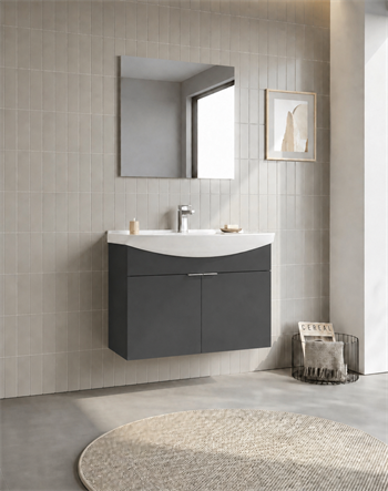 Orka Purus 80 cm ,Mat Antrasit, Banyo Dolabı Takımı (Asma,Düz Ayna), 5008325