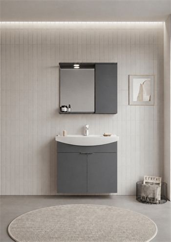Orka Purus 80 cm ,Mat Antrasit, Banyo Dolabı Takımı (Asma,Spotlu Ayna), 5007984
