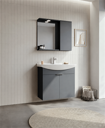 Orka Purus 80 cm ,Mat Antrasit, Banyo Dolabı Takımı (Asma,Spotlu Ayna), 5007984