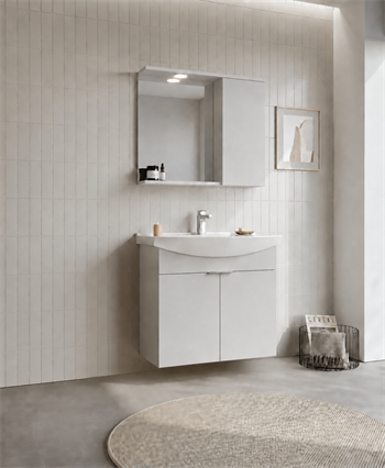 Orka Purus 80 cm ,Parlak Beyaz, Banyo Dolabı Takımı (Asma,Spotlu Ayna), 5007973
