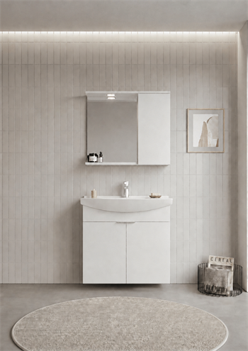 Orka Purus 80 cm ,Parlak Beyaz, Banyo Dolabı Takımı (Asma,Spotlu Ayna), 5007973