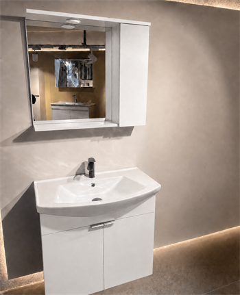 Orka Purus 80 cm ,Parlak Beyaz, Banyo Dolabı Takımı (Asma,Spotlu Ayna), 5007973