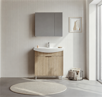 Orka Purus 80 cm ,Budva, Banyo Dolabı Takımı (Ayaklı,Dolaplı Ayna), 5008483