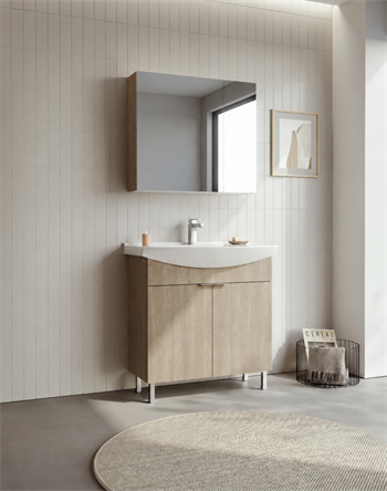 Orka Purus 80 cm ,Budva, Banyo Dolabı Takımı (Ayaklı,Dolaplı Ayna), 5008483