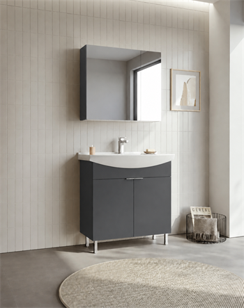 Orka Purus 80 cm ,Mat Antrasit, Banyo Dolabı Takımı (Ayaklı,Dolaplı Ayna), 5008484