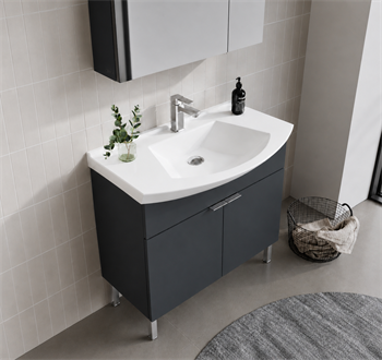 Orka Purus 80 cm ,Mat Antrasit, Banyo Dolabı Takımı (Ayaklı,Dolaplı Ayna), 5008484