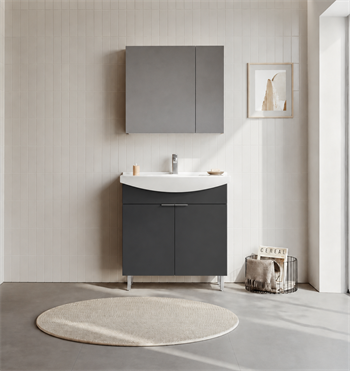 Orka Purus 80 cm ,Mat Antrasit, Banyo Dolabı Takımı (Ayaklı,Dolaplı Ayna), 5008484