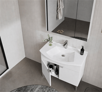 Orka Purus 80 cm ,Parlak Beyaz, Banyo Dolabı Takımı (Ayaklı,Dolaplı Ayna), 5008485