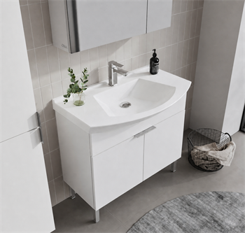 Orka Purus 80 cm ,Parlak Beyaz, Banyo Dolabı Takımı (Ayaklı,Dolaplı Ayna), 5008485