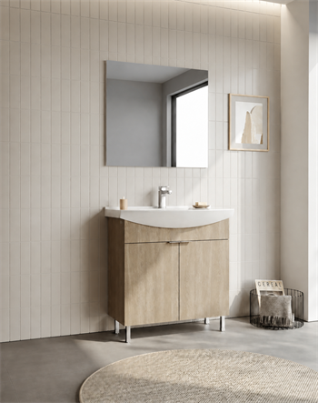 Orka Purus 80 cm ,Budva, Banyo Dolabı Takımı (Ayaklı,Düz Ayna), 5008471