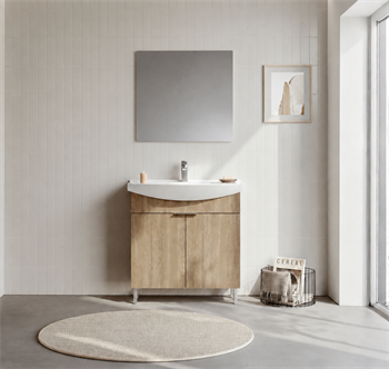 Orka Purus 80 cm ,Budva, Banyo Dolabı Takımı (Ayaklı,Düz Ayna), 5008471