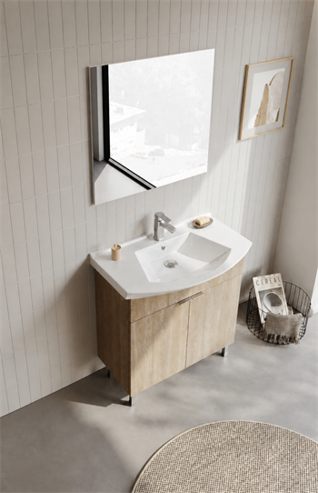 Orka Purus 80 cm ,Budva, Banyo Dolabı Takımı (Ayaklı,Düz Ayna), 5008471