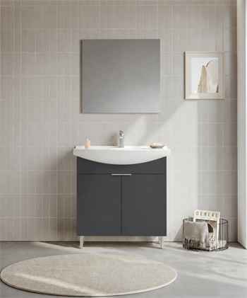 Orka Purus 80 cm ,Mat Antrasit, Banyo Dolabı Takımı (Ayaklı,Düz Ayna), 5008472
