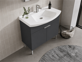 Orka Purus 80 cm ,Mat Antrasit, Banyo Dolabı Takımı (Ayaklı,Düz Ayna), 5008472