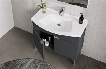 Orka Purus 80 cm ,Mat Antrasit, Banyo Dolabı Takımı (Ayaklı,Düz Ayna), 5008472