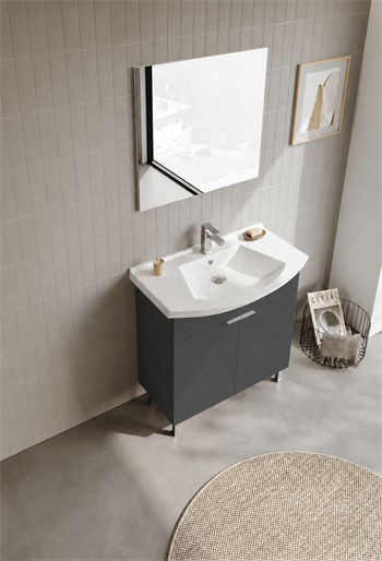 Orka Purus 80 cm ,Mat Antrasit, Banyo Dolabı Takımı (Ayaklı,Düz Ayna), 5008472