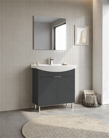 Orka Purus 80 cm ,Mat Antrasit, Banyo Dolabı Takımı (Ayaklı,Düz Ayna), 5008472