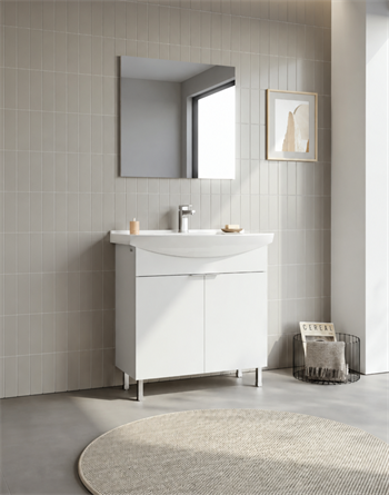 Orka Purus 80 cm ,Parlak Beyaz, Banyo Dolabı Takımı (Ayaklı,Düz Ayna), 5008473