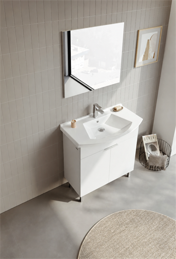 Orka Purus 80 cm ,Parlak Beyaz, Banyo Dolabı Takımı (Ayaklı,Düz Ayna), 5008473