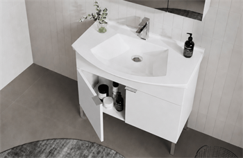 Orka Purus 80 cm ,Parlak Beyaz, Banyo Dolabı Takımı (Ayaklı,Düz Ayna), 5008473