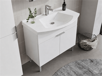 Orka Purus 80 cm ,Parlak Beyaz, Banyo Dolabı Takımı (Ayaklı,Düz Ayna), 5008473