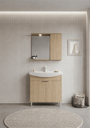 Orka Purus 80 cm ,Budva, Banyo Dolabı Takımı (Ayaklı,Spotlu Ayna), 5008440