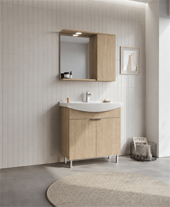 Orka Purus 80 cm ,Budva, Banyo Dolabı Takımı (Ayaklı,Spotlu Ayna), 5008440