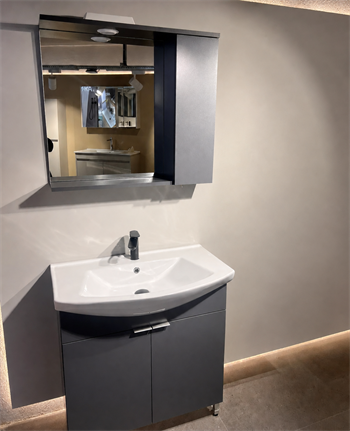 Orka Purus 80 cm ,Mat Antrasit, Banyo Dolabı Takımı (Ayaklı,Spotlu Ayna), 5008441
