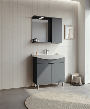 Orka Purus 80 cm ,Mat Antrasit, Banyo Dolabı Takımı (Ayaklı,Spotlu Ayna), 5008441