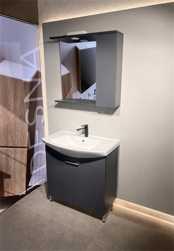 Orka Purus 80 cm ,Mat Antrasit, Banyo Dolabı Takımı (Ayaklı,Spotlu Ayna), 5008441