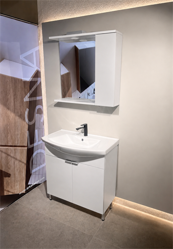Orka Purus 80 cm ,Parlak Beyaz, Banyo Dolabı Takımı (Ayaklı,Spotlu Ayna), 5007964