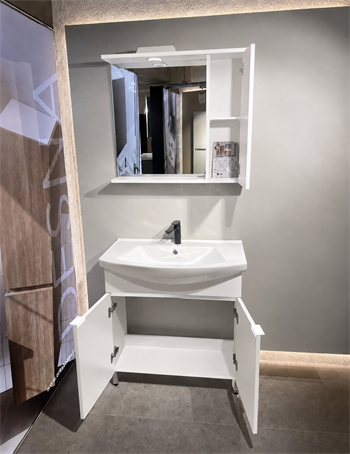 Orka Purus 80 cm ,Parlak Beyaz, Banyo Dolabı Takımı (Ayaklı,Spotlu Ayna), 5007964