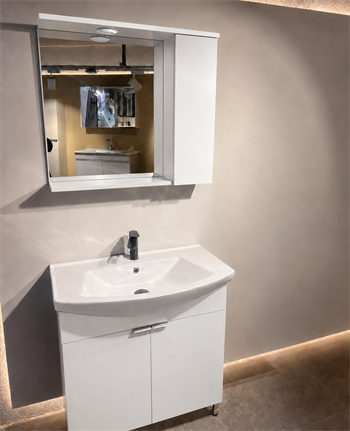 Orka Purus 80 cm ,Parlak Beyaz, Banyo Dolabı Takımı (Ayaklı,Spotlu Ayna), 5007964