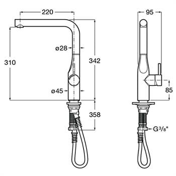 Roca Eviye Bataryası, Glera, Döner Çıkış Uçlu, Krom, A5A834DC00