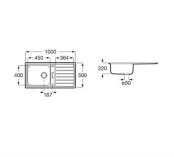 Roca Eviye, Siena, Tek Gözlü, Paslanmaz, 1000X500Mm A870KC1000