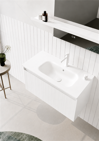 Orka Salina 100 cm Mat Beyaz Banyo Dolabı Alt Modül ve Lavabo, 5007410