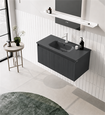 Orka Salina 100 cm Mat Antrasit Banyo Dolabı Alt Modül ve Lavabo, 5007412