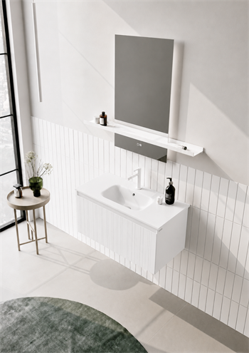 Orka Salina Banyo Dolabı Takımı, 100 cm, Mat Beyaz Lake (Ledli Ayna), 5007416