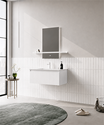 Orka Salina Banyo Dolabı Takımı, 100 cm, Mat Beyaz Lake (Ledli Ayna), 5007416