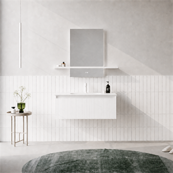Orka Salina Banyo Dolabı Takımı, 100 cm, Mat Beyaz Lake (Ledli Ayna), 5007416