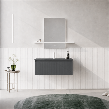 Orka Salina Banyo Dolabı Takımı, 100 cm, Mat Antrasit Lake (Ledli Ayna), 5007418