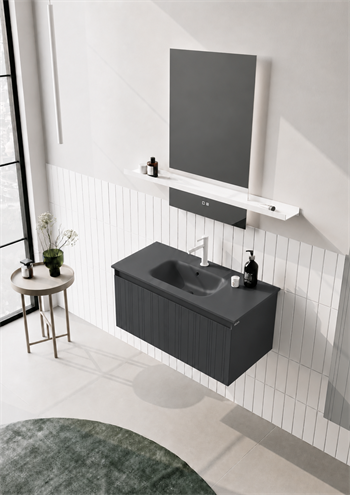 Orka Salina Banyo Dolabı Takımı, 100 cm, Mat Antrasit Lake (Ledli Ayna), 5007418