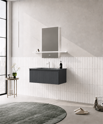 Orka Salina Banyo Dolabı Takımı, 100 cm, Mat Antrasit Lake (Ledli Ayna), 5007418
