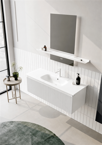 Orka Salina Banyo Dolabı Takımı, 120 cm, Mat Beyaz Lake (Ledli Ayna), 5007419